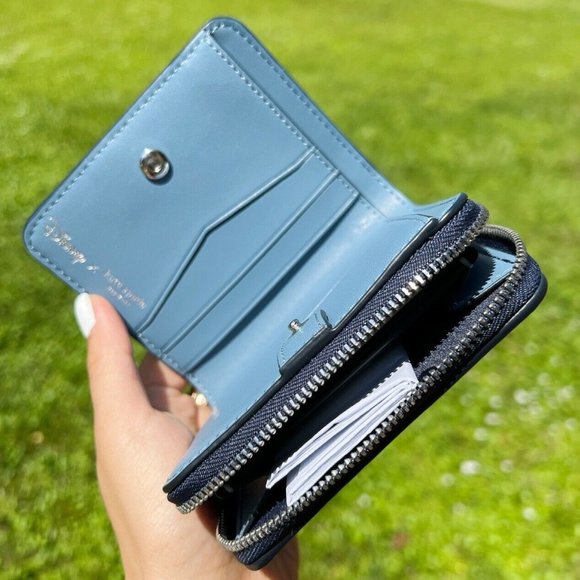 NWT  Kate Spade Compact Bifold Wallet Blue Polka Dot - Picture 2 of 4